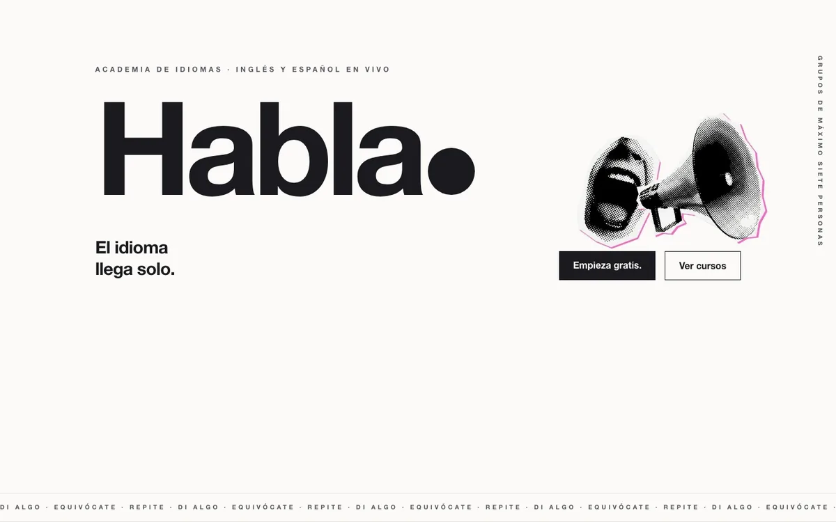 Portada de la web de Habla., academia de idiomas online