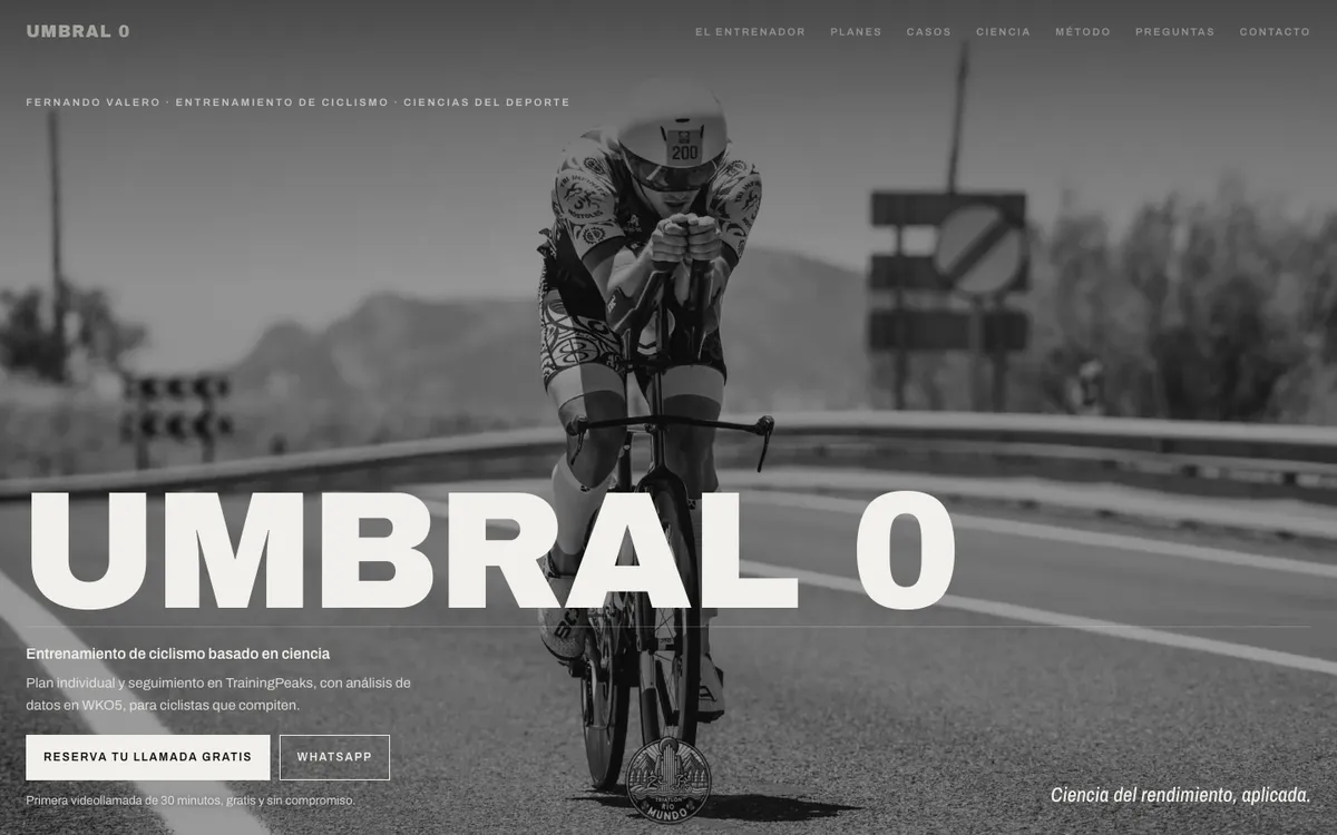 Portada de la web de Umbral 0, entrenamiento de ciclismo